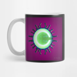 Virus Illumination - A Render of a Virus Cut in Half with Greenish Neon Light Inside on a Purple Background Mug